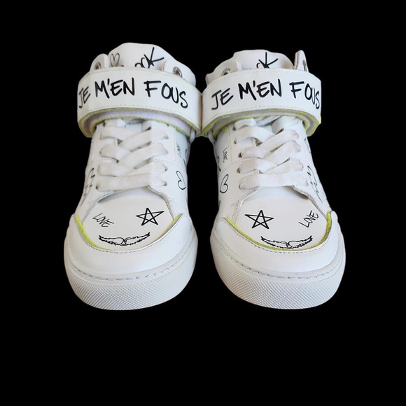 ZADIG & VOLTAIRE Sz 38 US 7 Jormi Mid Flash Graffiti Leather sneakers Orig $450 - Picture 3 of 5